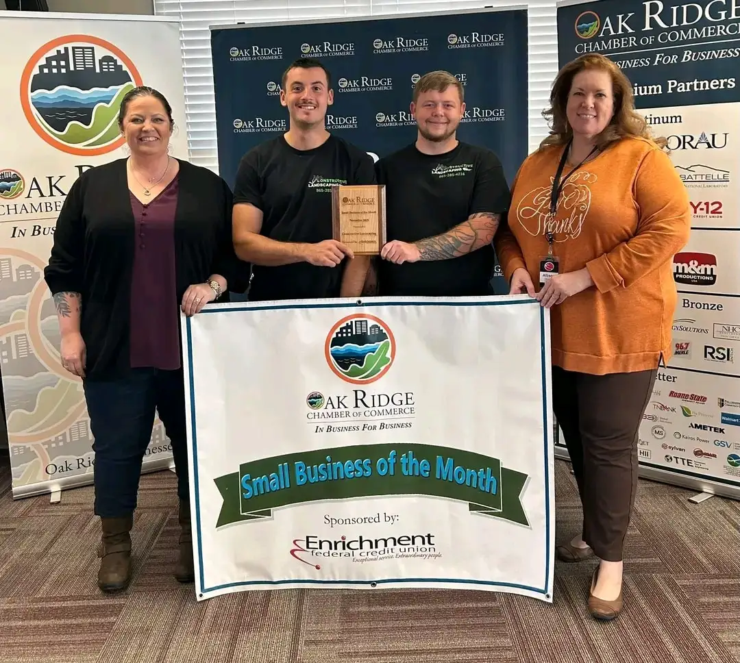 Constructive Landscaping receiving Oak Ridge Chamber of Commerce Small Business of the Month award