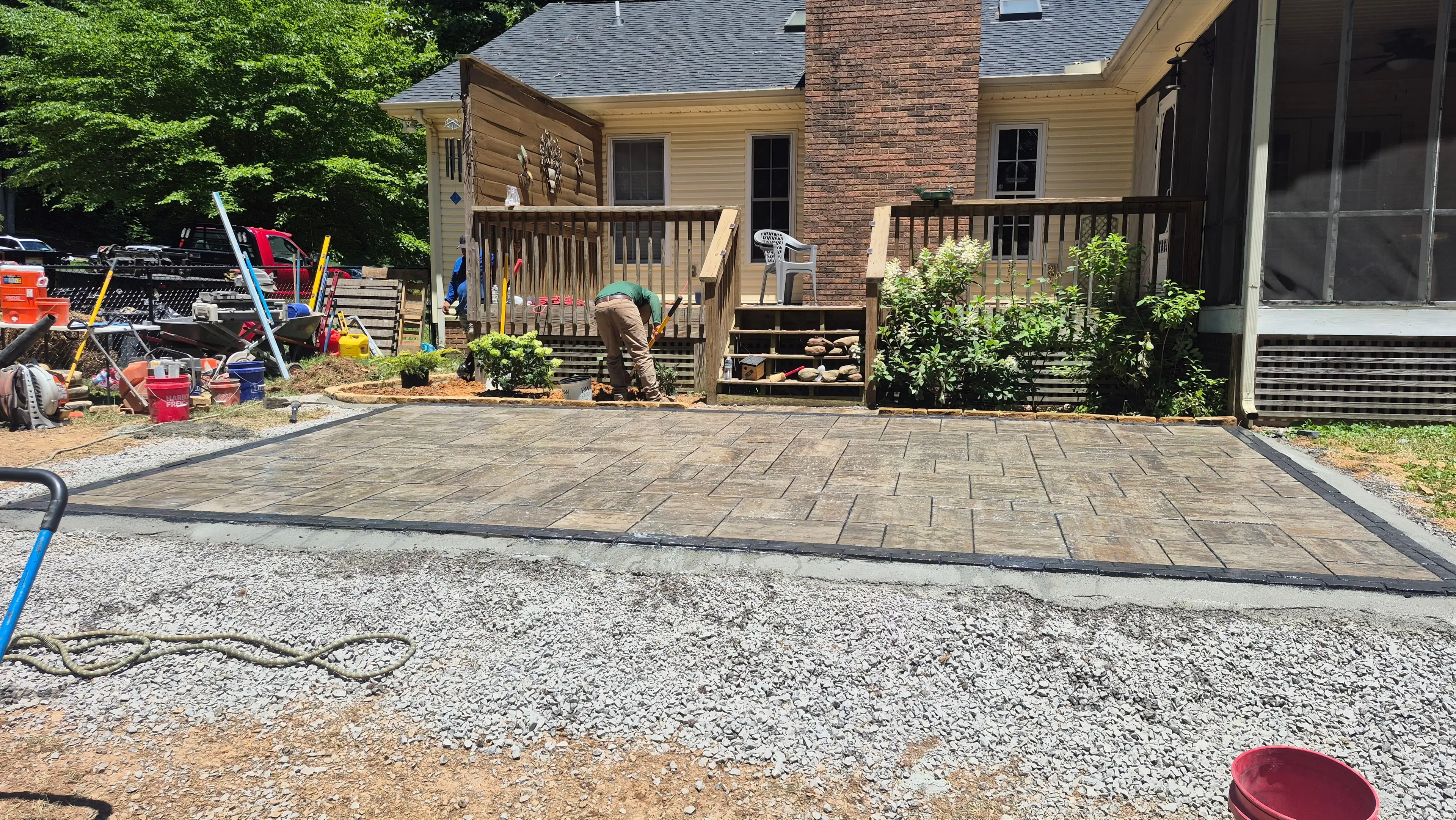 Stamped concrete patio installation in progress